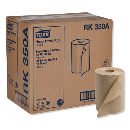 Tork Hardwound Paper Towel, 1 Ply, Continuous Roll Sheets, 350 ft., Nature, 12 PK RK350A
